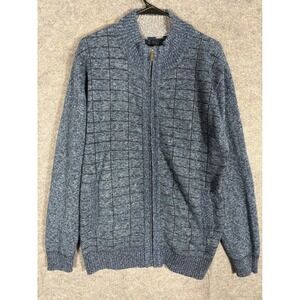 Gioberti Men's Blue Plaid‎ Full Zip Knit Sweater Jacket Size Large